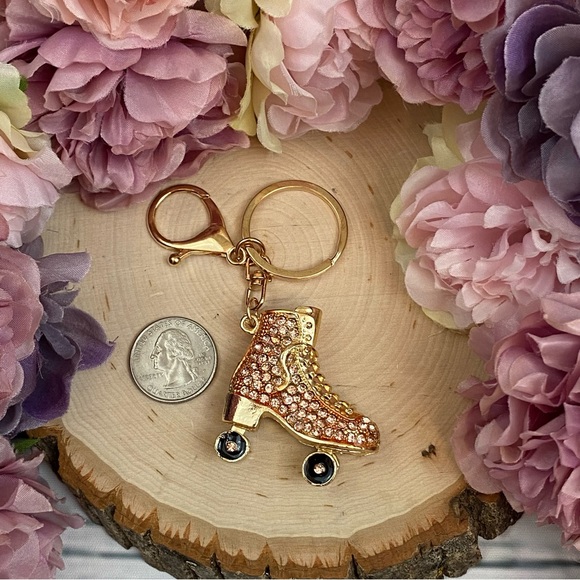 Champagne and Gold Crystal Roller Skate Keychain Charm - Picture 14 of 16